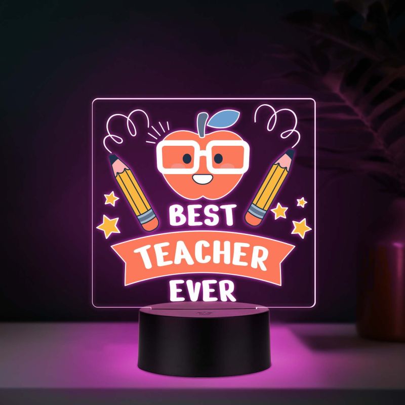 Best Teacher Ever Acrylic LED Lamp with UV Print – Multicolor Gift for Teachers Day, School Teacher Gift Unique Teacher Appreciation Day Gift
